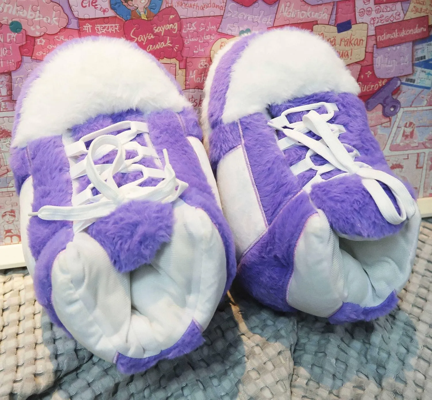Unisex Warm Cosy Trendy Sneaker Slippers Comfy Kicks Non Slip Sole Indoor House Plush Slippers - One Size Fits Most