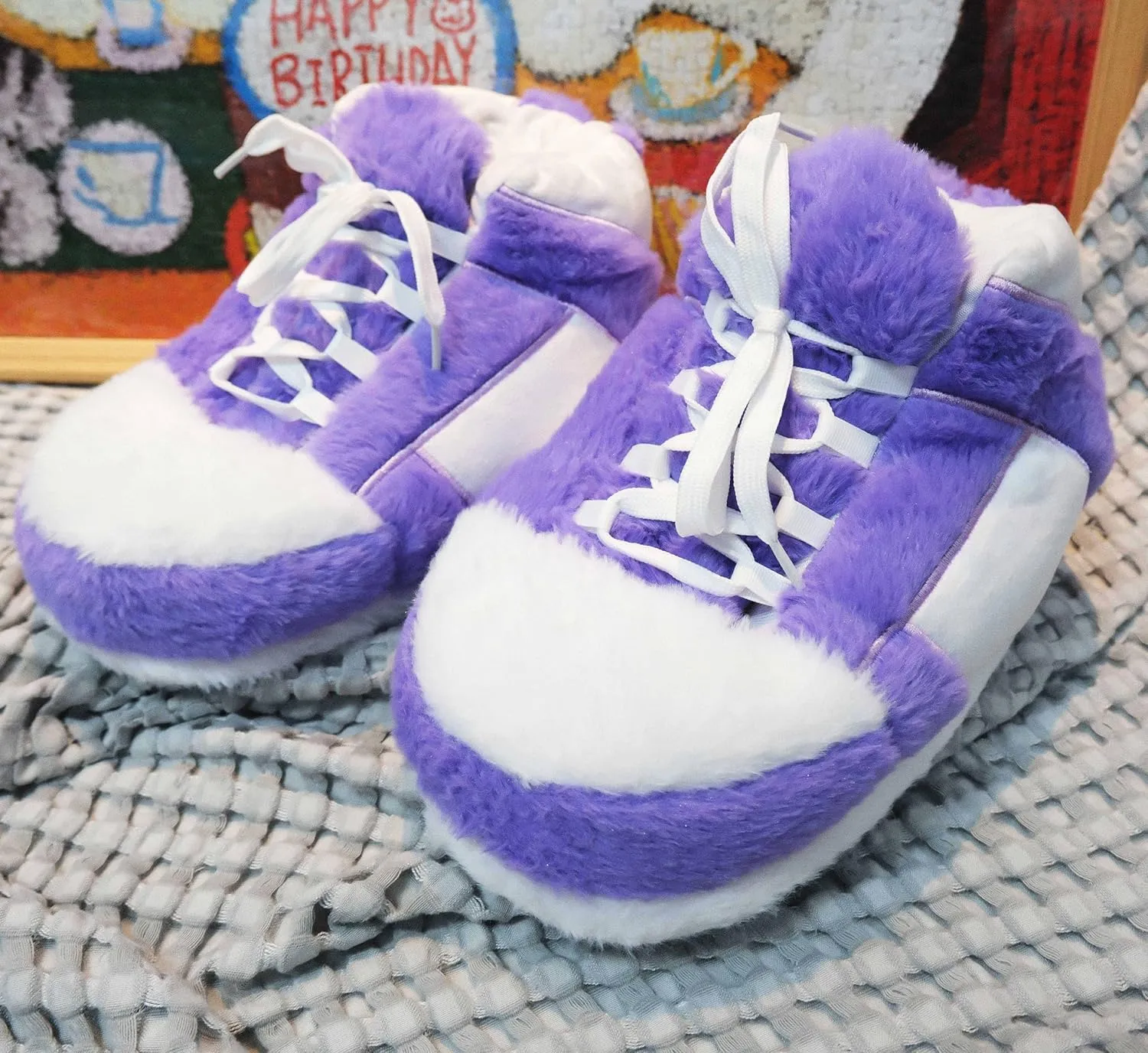 Unisex Warm Cosy Trendy Sneaker Slippers Comfy Kicks Non Slip Sole Indoor House Plush Slippers - One Size Fits Most