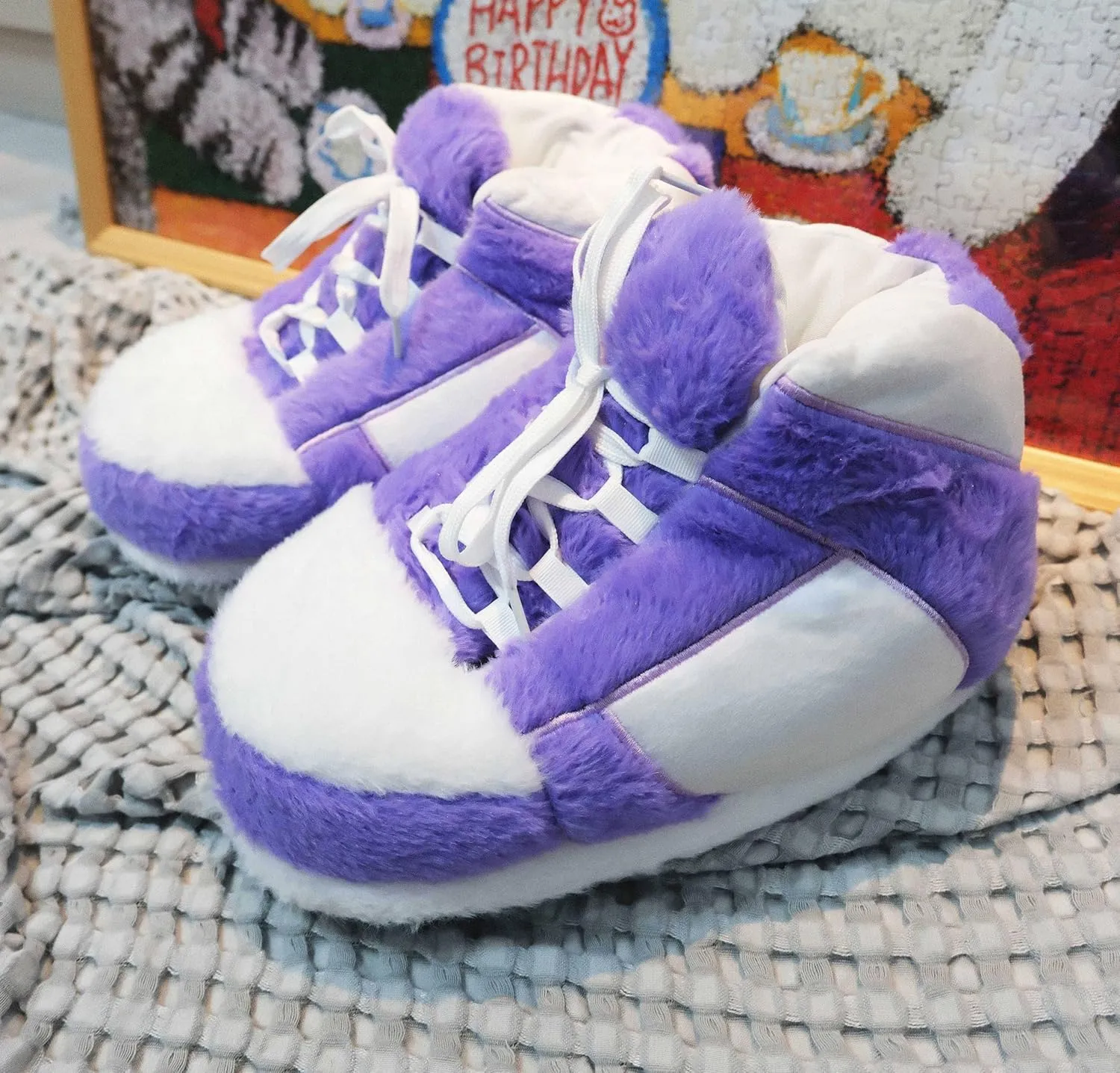 Unisex Warm Cosy Trendy Sneaker Slippers Comfy Kicks Non Slip Sole Indoor House Plush Slippers - One Size Fits Most