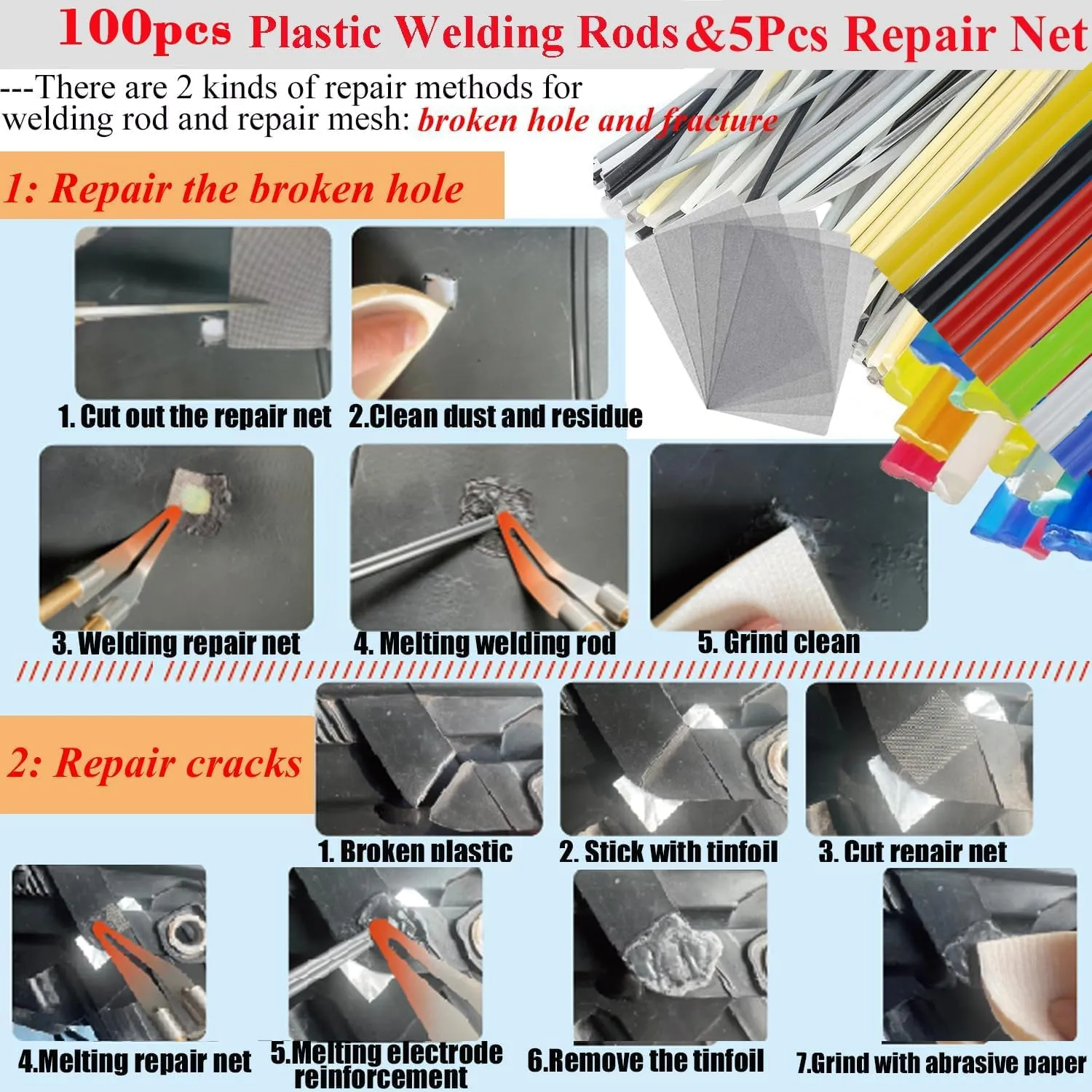 Upgraded 220W Plastic Welder, 2 in 1 Plastic Welding Kit Plastic Repair Welder Kit 1000PCS Hot Stapler Soldering Gun with 100PCS Plastic Welding Rods Car Bumper Repair Kit for Most Plastic Repair