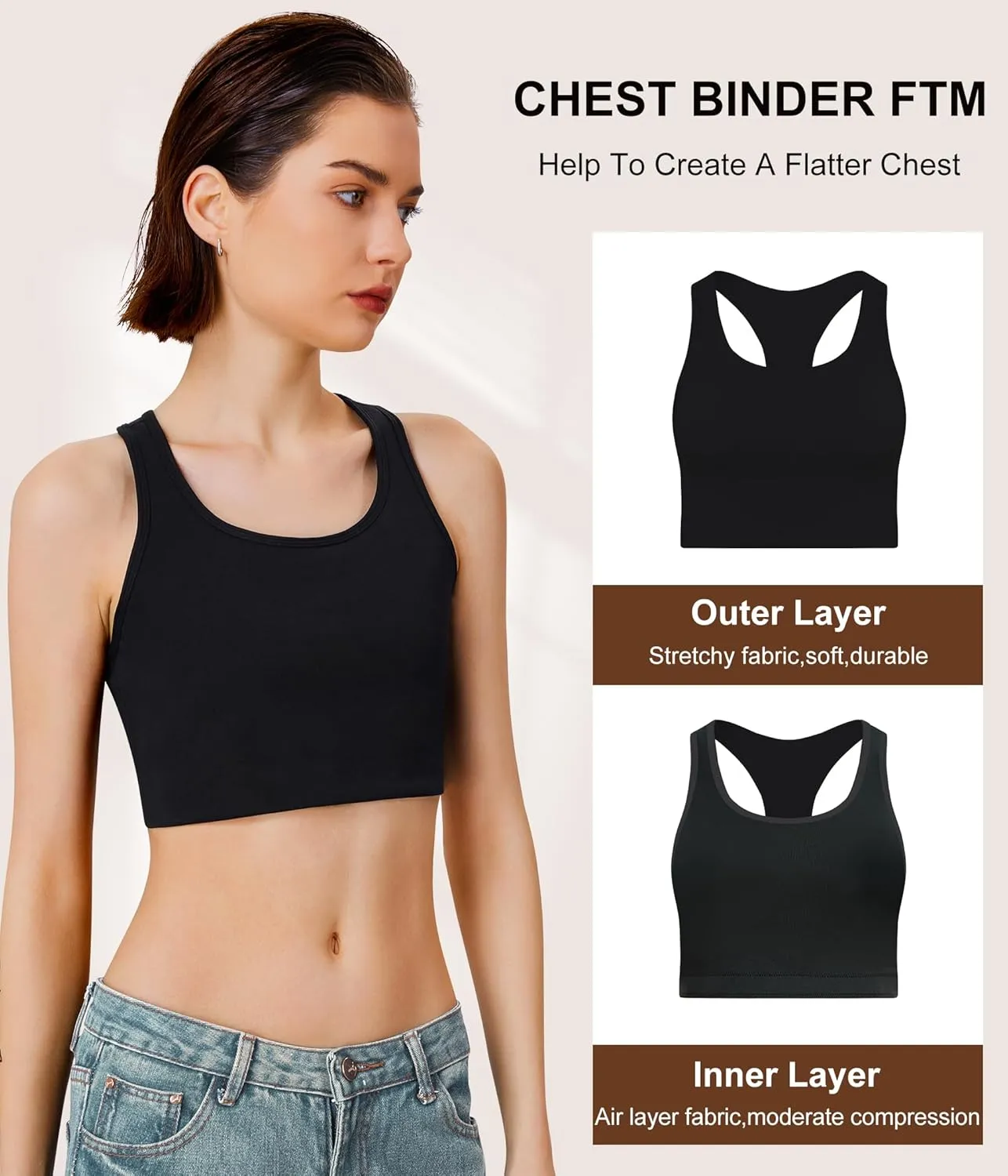 URSEXYLY Chest Binder for Women Transgender FTM Binder Bra Bandage-Free Pullover Tomboy Tank Top