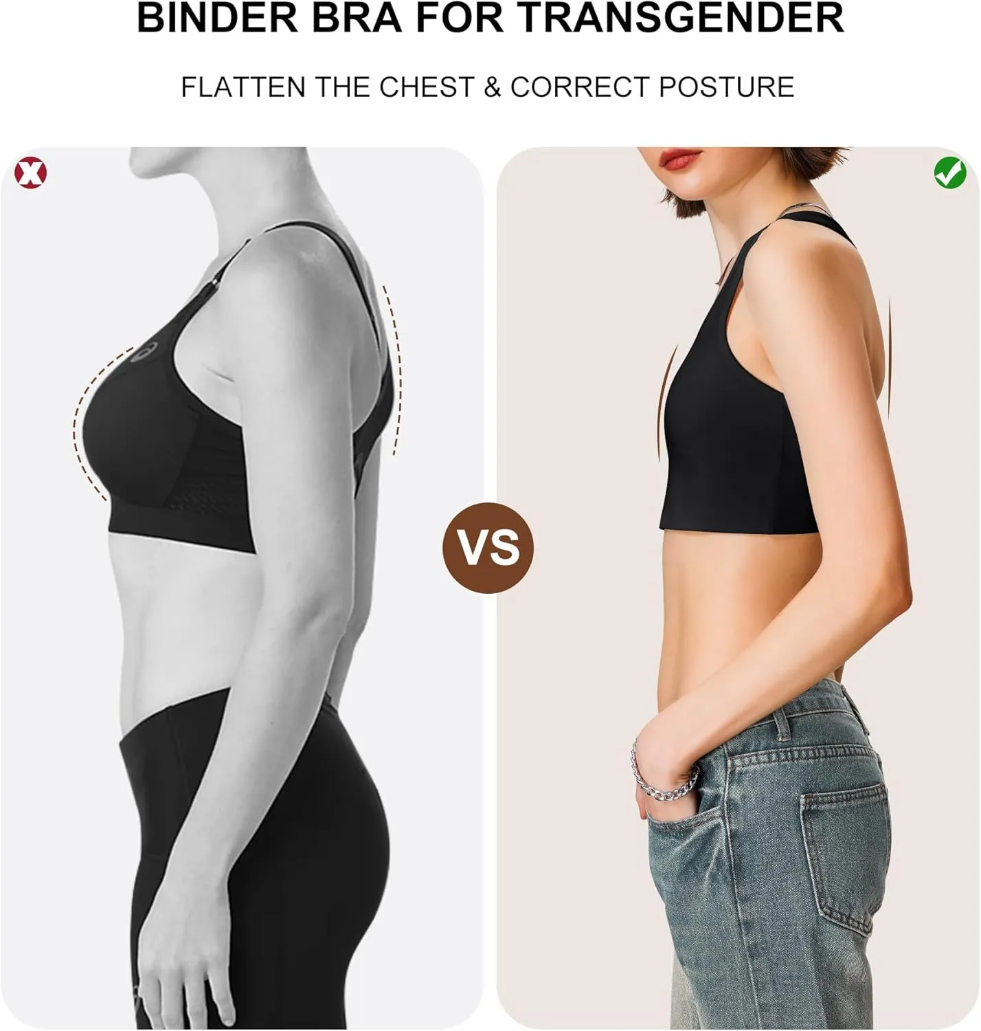 URSEXYLY Chest Binder for Women Transgender FTM Binder Bra Bandage-Free Pullover Tomboy Tank Top