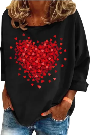 Valentine's Day Shirts for Women Funny Love Heart Graphic Casual Valentines Long Sleeve Pullover Top