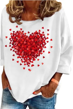 Valentine's Day Shirts for Women Funny Love Heart Graphic Casual Valentines Long Sleeve Pullover Top