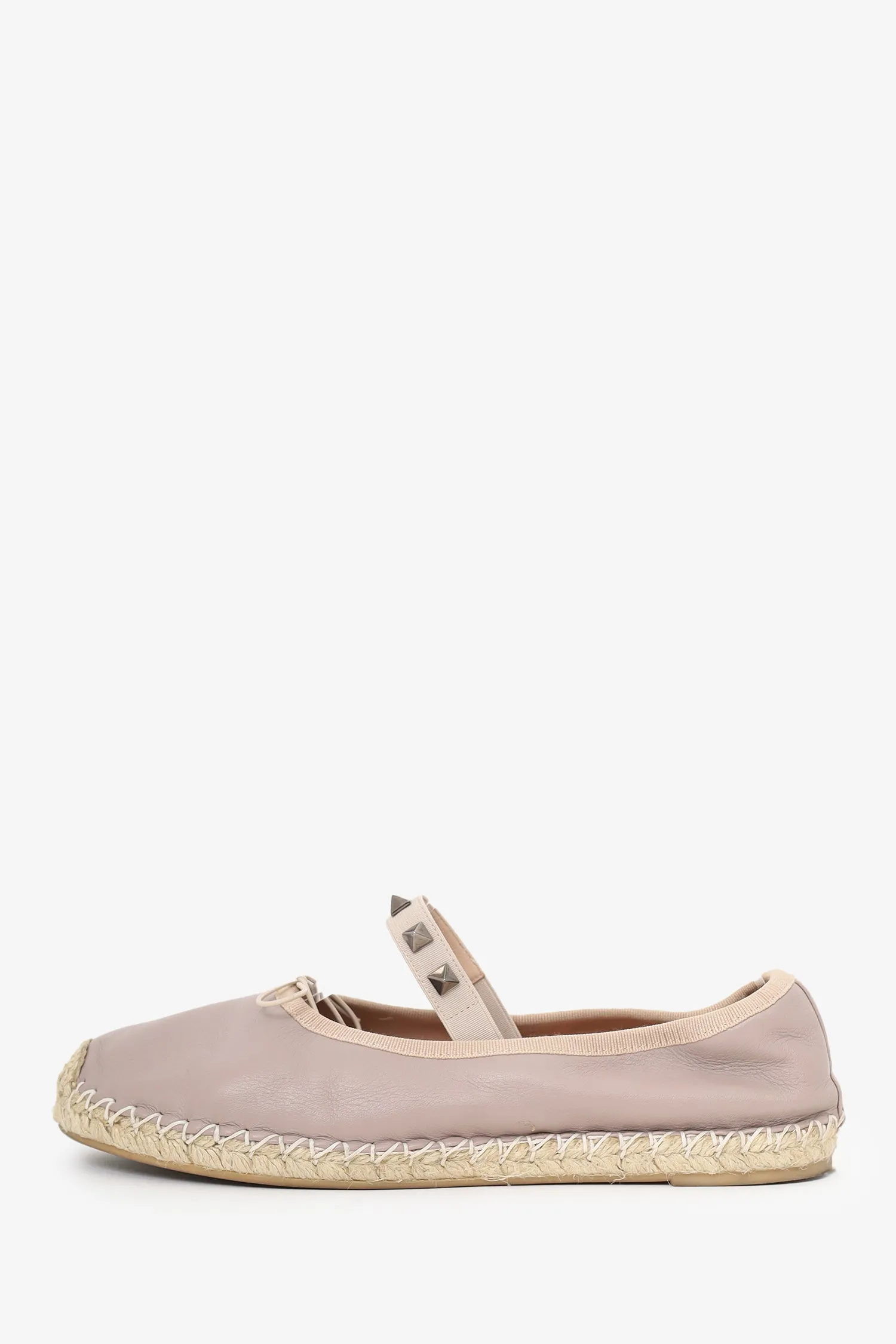 Valentino Taupe Leather Rockstud Espadrille Flats Size 38