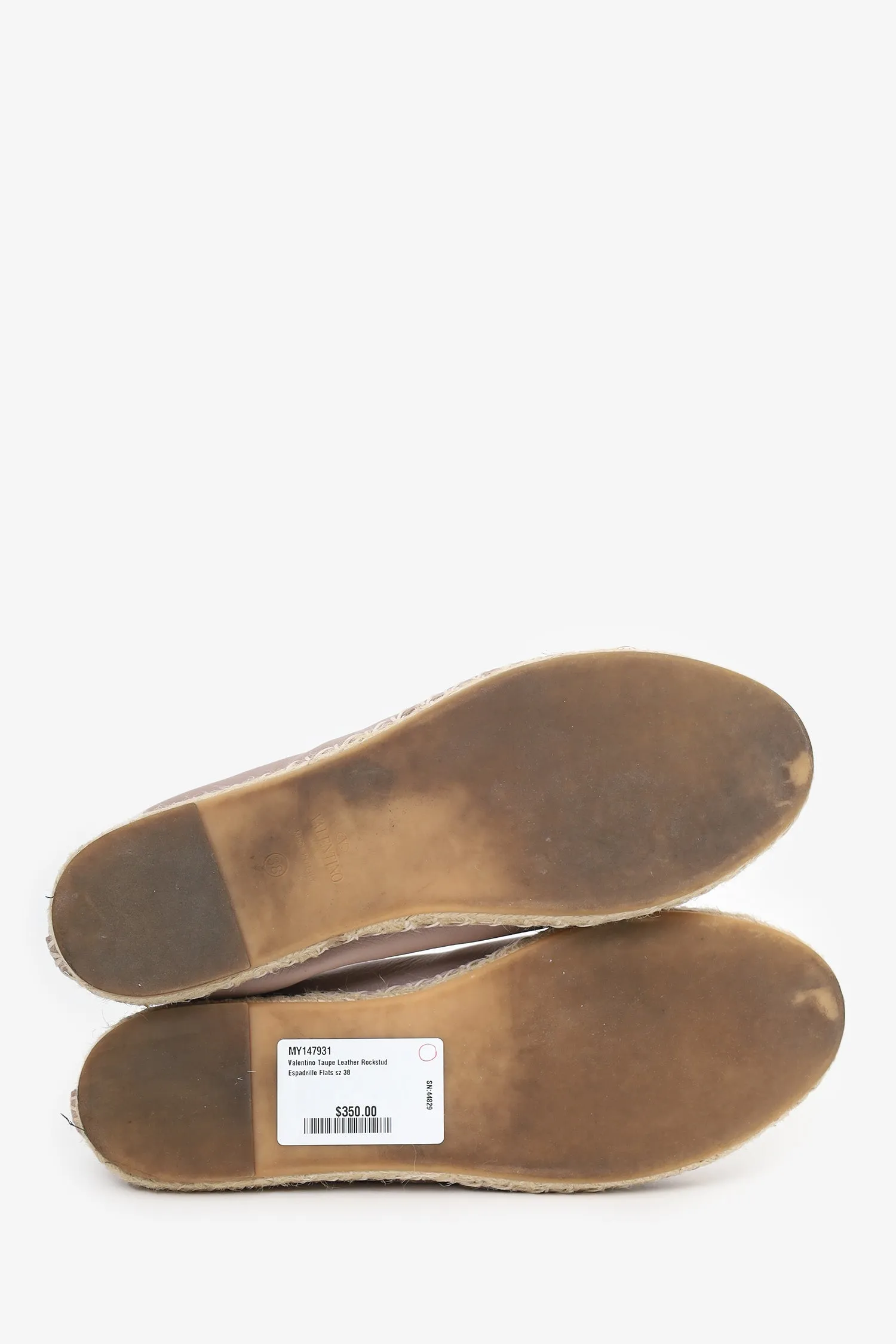 Valentino Taupe Leather Rockstud Espadrille Flats Size 38