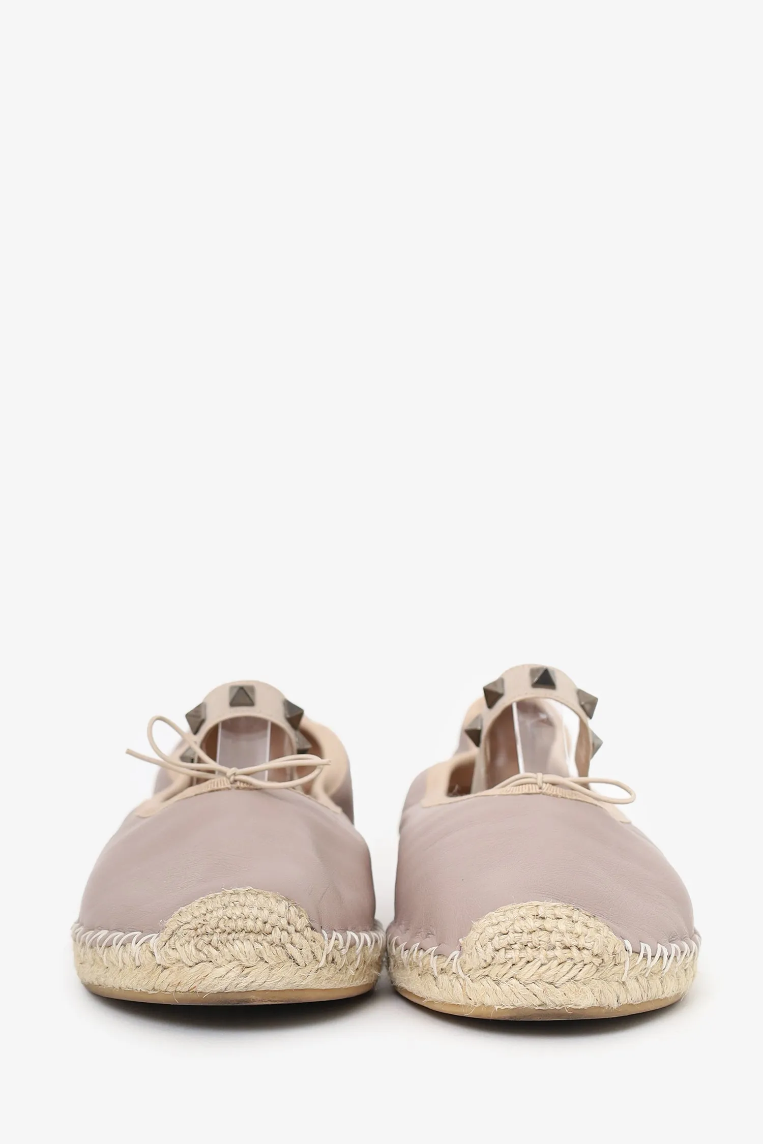Valentino Taupe Leather Rockstud Espadrille Flats Size 38