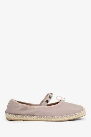 Valentino Taupe Leather Rockstud Espadrille Flats Size 38