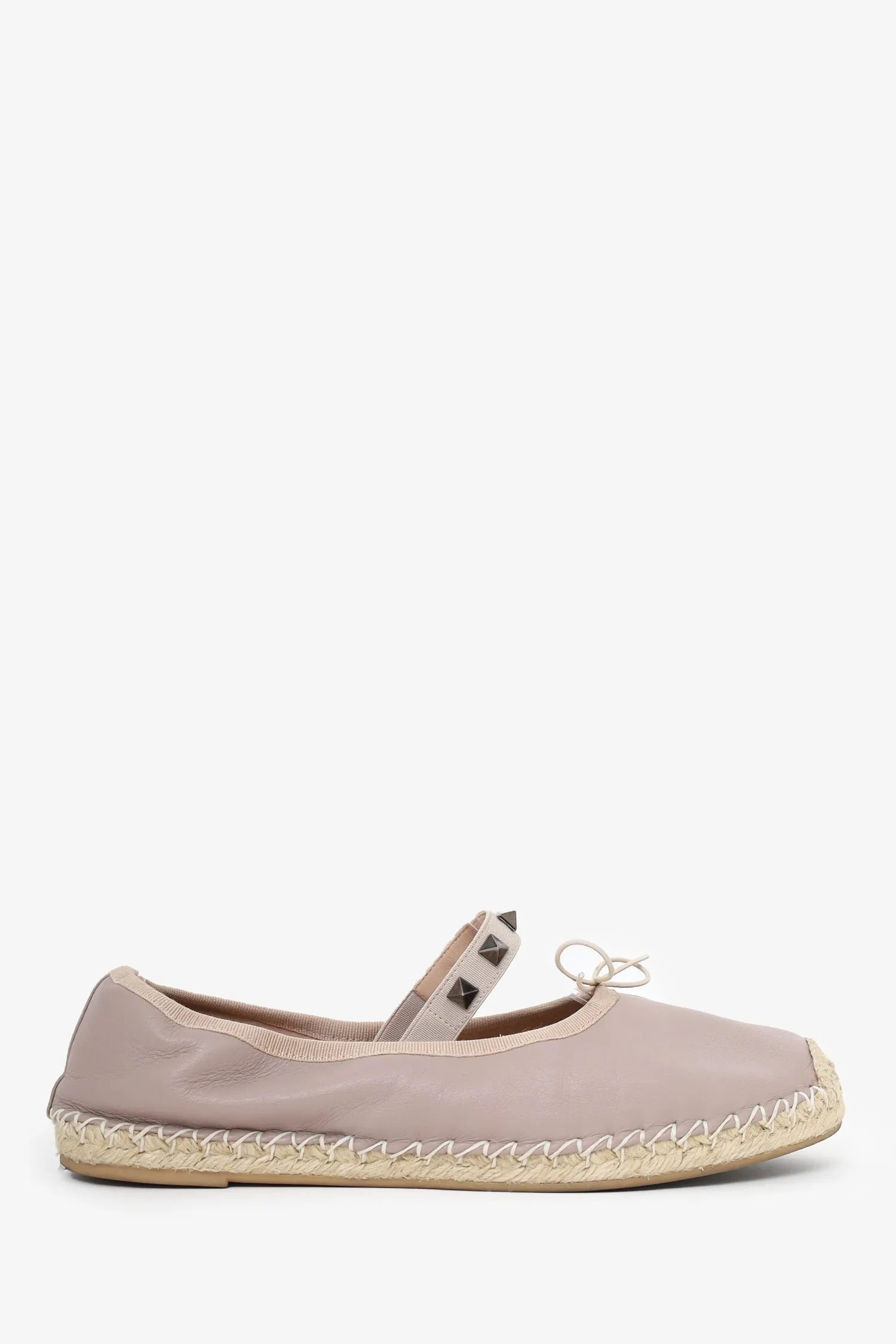 Valentino Taupe Leather Rockstud Espadrille Flats Size 38