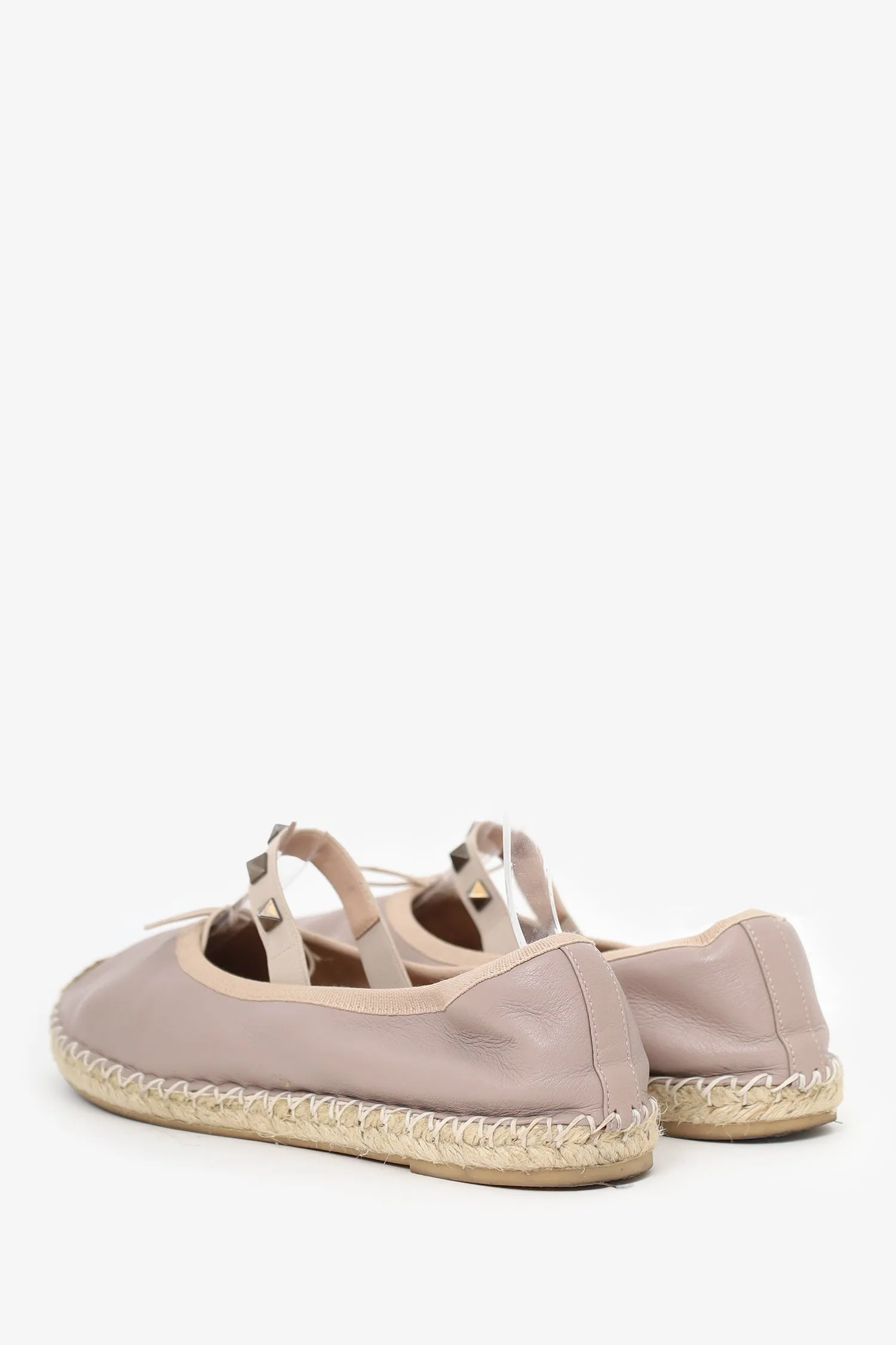 Valentino Taupe Leather Rockstud Espadrille Flats Size 38