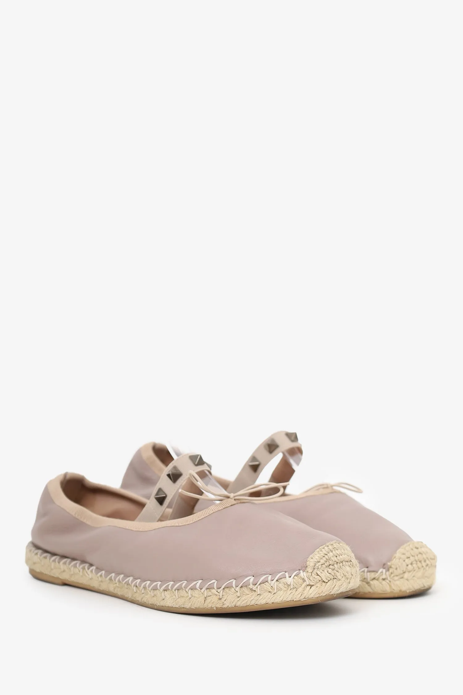 Valentino Taupe Leather Rockstud Espadrille Flats Size 38