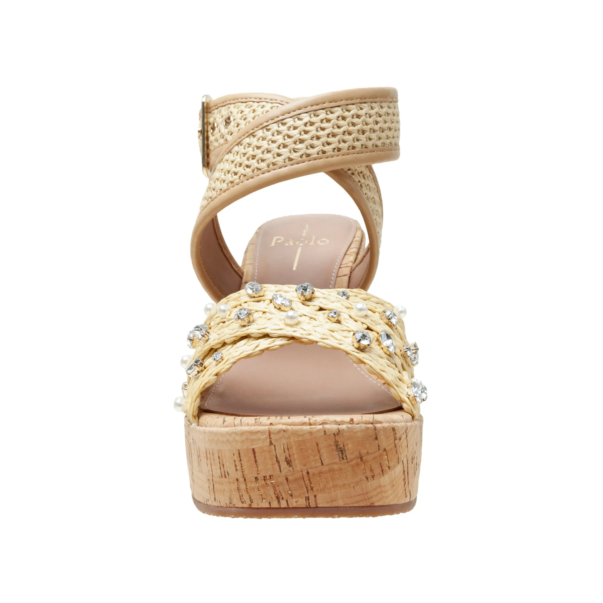 VARENA | Faux Pearl And Crystal Adorned Platform Sandals