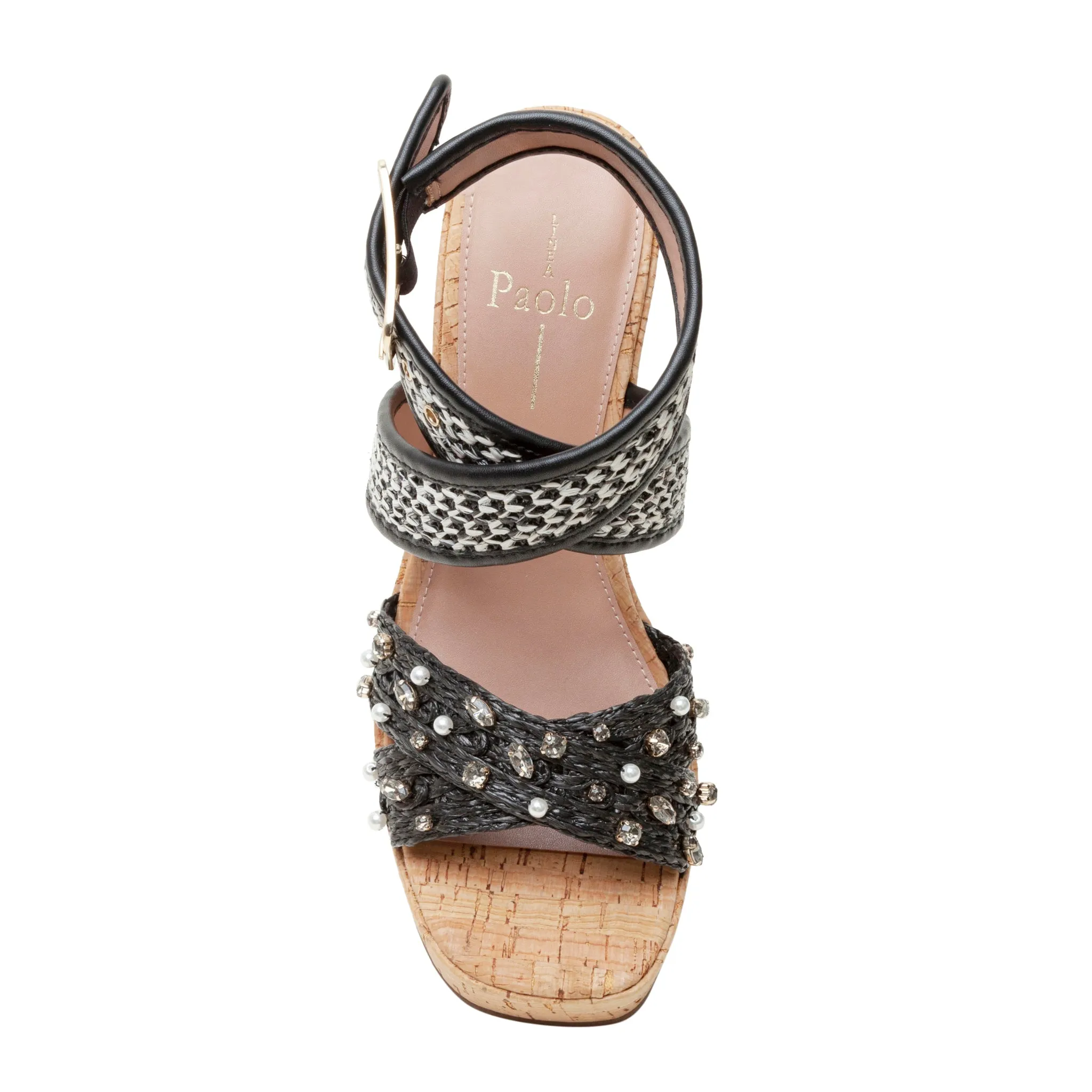 VARENA | Faux Pearl And Crystal Adorned Platform Sandals