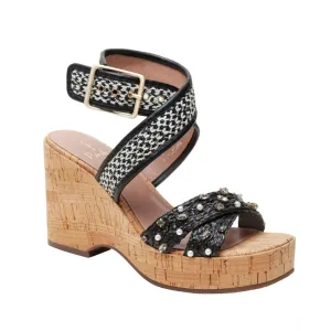 VARENA | Faux Pearl And Crystal Adorned Platform Sandals