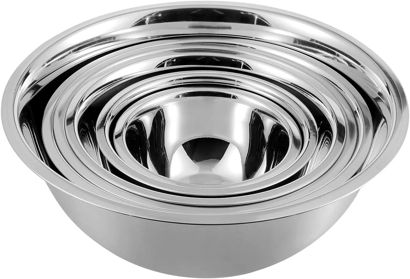 Vinod Cookware Stainless Steel Mixing Bowls - Stackable Mixing Bowl Set - Heavy Duty Flat Bottom Stainless Steel Bowls for Meal Prep, Cooking, Mixing & Serve - Space Saving & Easy Clean - Set of 6