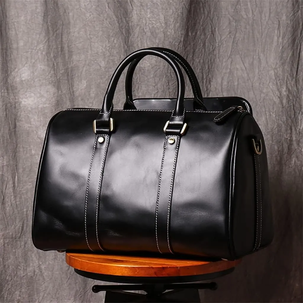 Vintage Handmade Leather Travel Bag Men and Women Handbag Fitness Messenger Bag Shoulder Bag for 12.2 Inch Laptop(D)