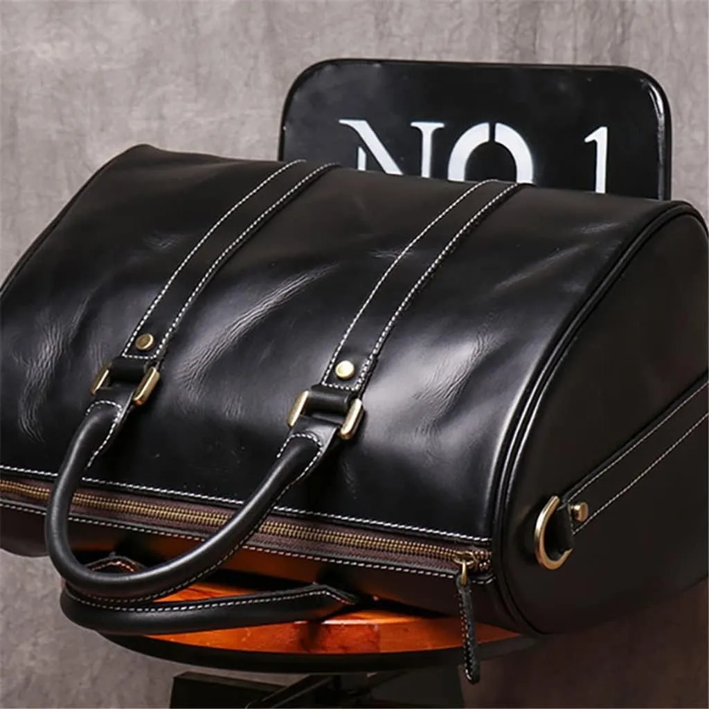Vintage Handmade Leather Travel Bag Men and Women Handbag Fitness Messenger Bag Shoulder Bag for 12.2 Inch Laptop(D)