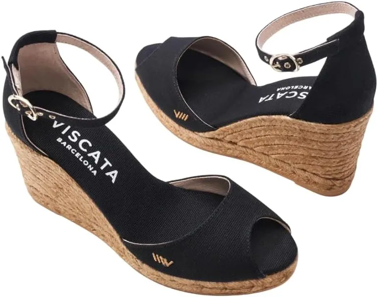 Viscata Aiguafreda Espadrille Canvas Wedges Spain Handmade 3 ½” Heel Women's Open Toe Sandals with Breathable Organic Cotton Canvas and 100% Natural Jute Midsole for all Occasions: Casual, Work, Party