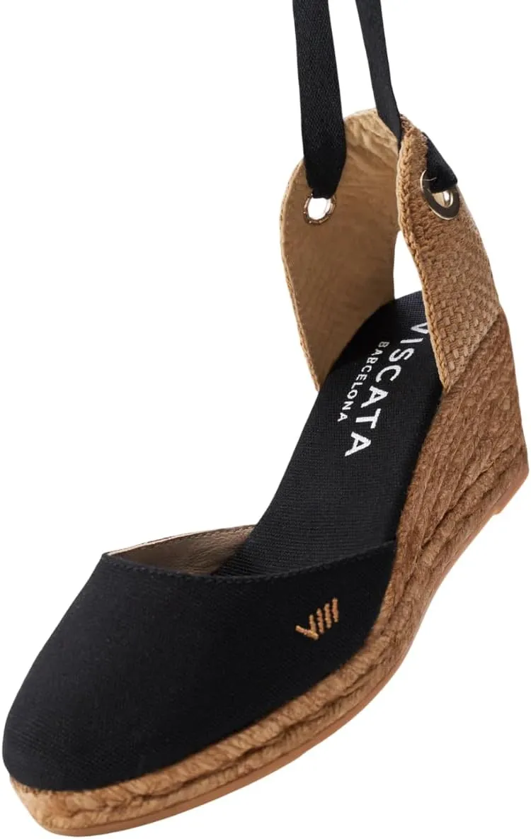 Viscata Sagaro Espadrille Canvas Wedges with Ankle Laces Spain Handmade 2 ½” Heel Women's Sandals with Breathable Organic Cotton Canvas and 100% Natural Jute for all Occasions: Casual, Work, Party