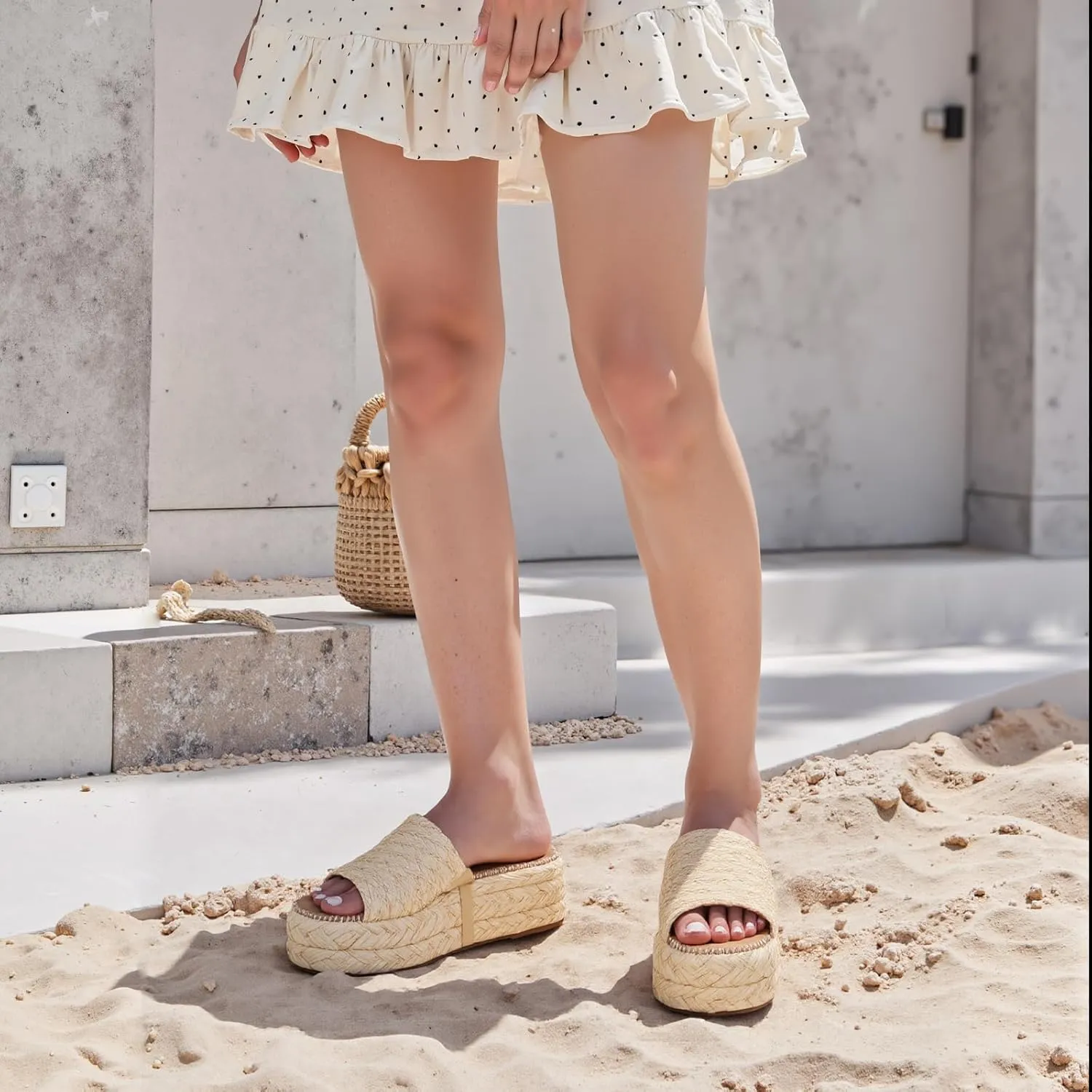 VOMIRA Platform Sandals Women Espadrille Wedge Sandals for Women Open Toe Slip On Flatform Rafiia Slide Sandals Summer Beach Sandals Bohemia Dressy Sandals