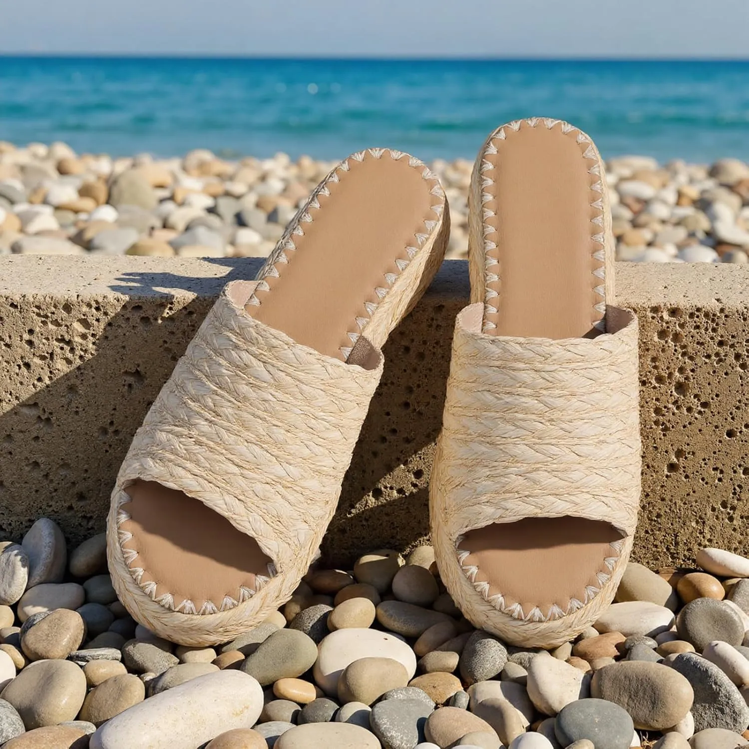 VOMIRA Platform Sandals Women Espadrille Wedge Sandals for Women Open Toe Slip On Flatform Rafiia Slide Sandals Summer Beach Sandals Bohemia Dressy Sandals