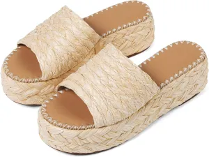 VOMIRA Platform Sandals Women Espadrille Wedge Sandals for Women Open Toe Slip On Flatform Rafiia Slide Sandals Summer Beach Sandals Bohemia Dressy Sandals