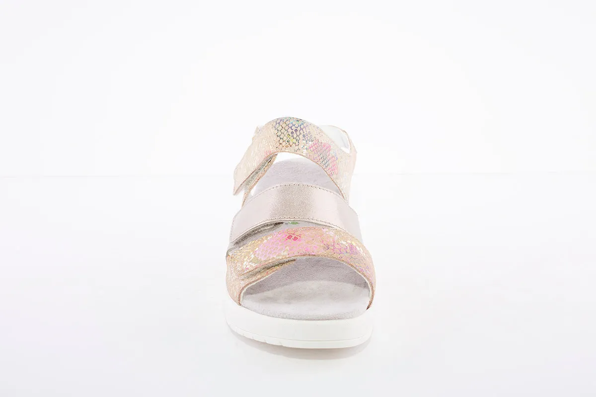 WALDLAUFER - 702001 CLAUDIA-LOW WEDGE SANDAL - BEIGE MULTI