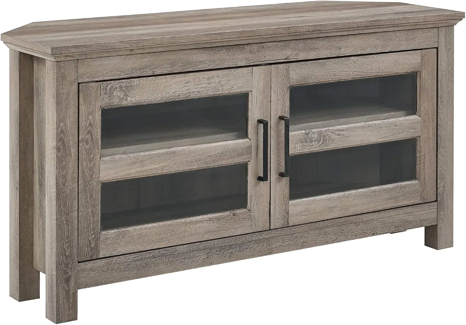 Walker Edison Modern Farmhouse Wood Corner Universal TV Stand for TV's up to 50" Flat Screen Living Room Storage Entertainment Center, 44 Inch, Grey