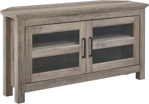 Walker Edison Modern Farmhouse Wood Corner Universal TV Stand for TV's up to 50" Flat Screen Living Room Storage Entertainment Center, 44 Inch, Grey