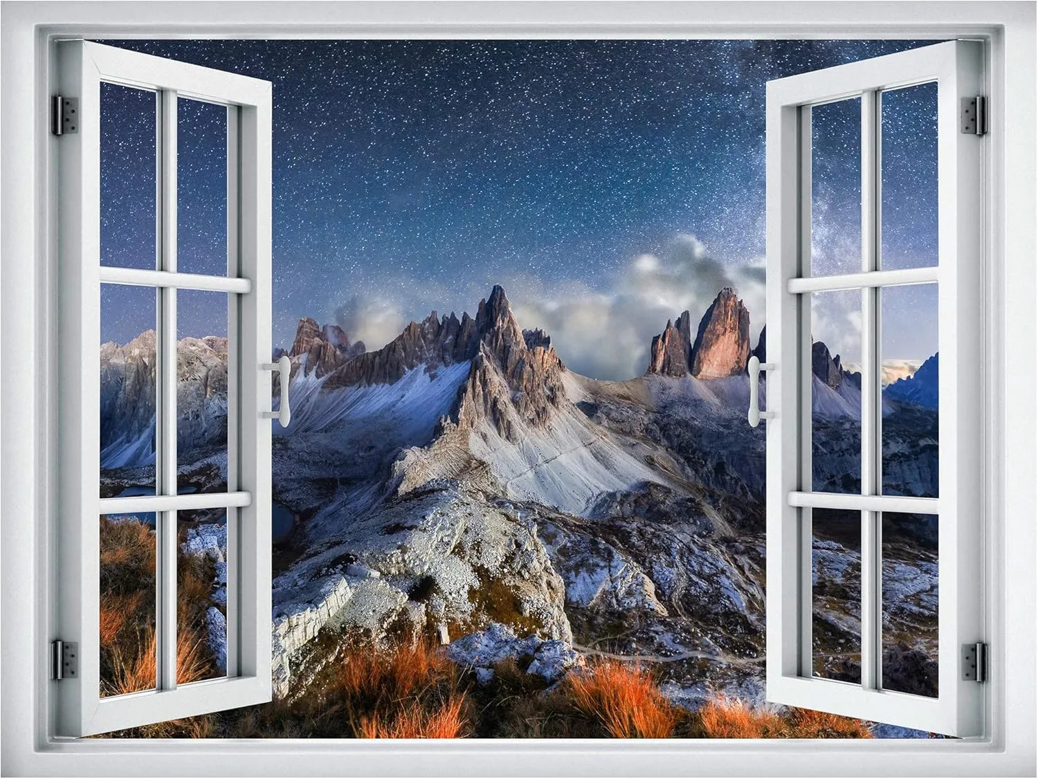 wall26 Removable Wall Sticker/Wall Mural Blue Star Galaxy Sky Snowy Mountain Range Astronomy & Space Nature Digital Art Realism Rustic Landscape Colorful for Living Room, Bedroom, Office - 24"x32"