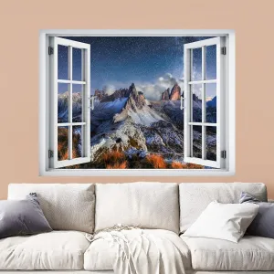 wall26 Removable Wall Sticker/Wall Mural Blue Star Galaxy Sky Snowy Mountain Range Astronomy & Space Nature Digital Art Realism Rustic Landscape Colorful for Living Room, Bedroom, Office - 24"x32"