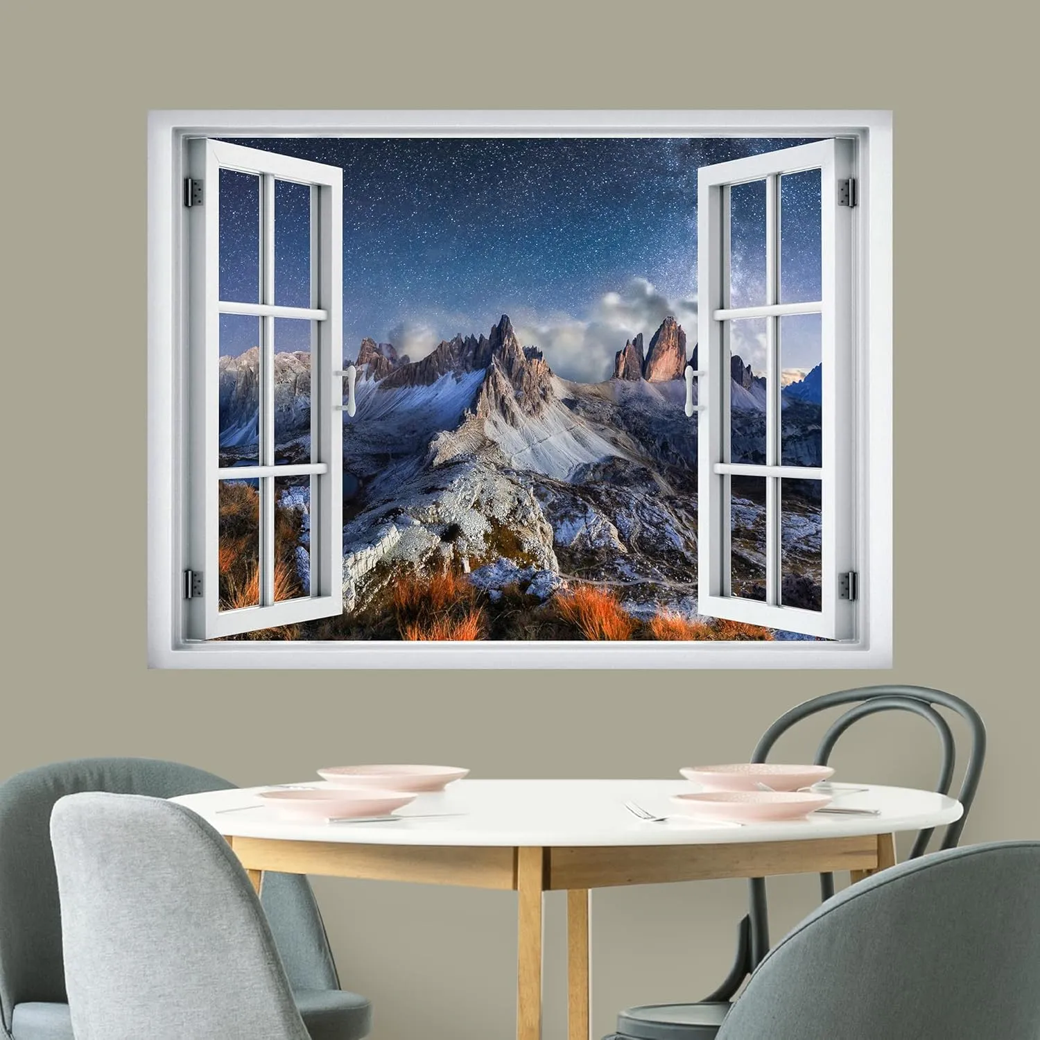 wall26 Removable Wall Sticker/Wall Mural Blue Star Galaxy Sky Snowy Mountain Range Astronomy & Space Nature Digital Art Realism Rustic Landscape Colorful for Living Room, Bedroom, Office - 24"x32"