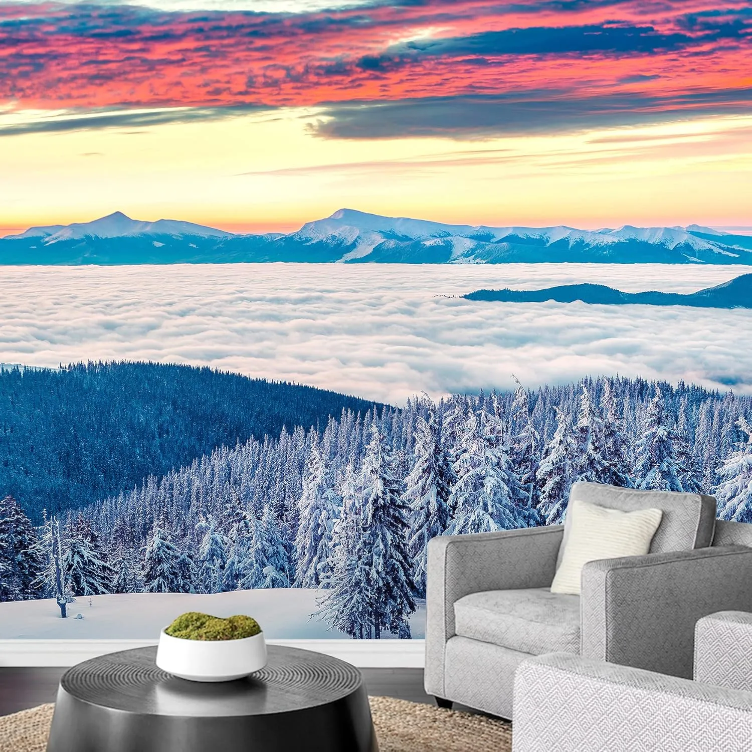 wall26 Removable Wall Sticker/Wall Mural Pastel Sunset Sky Arctic Snow Mountain Nature Wilderness Photography Realism Rustic Landscape Decorative Global for Living Room, Bedroom, Office - 100"x144"