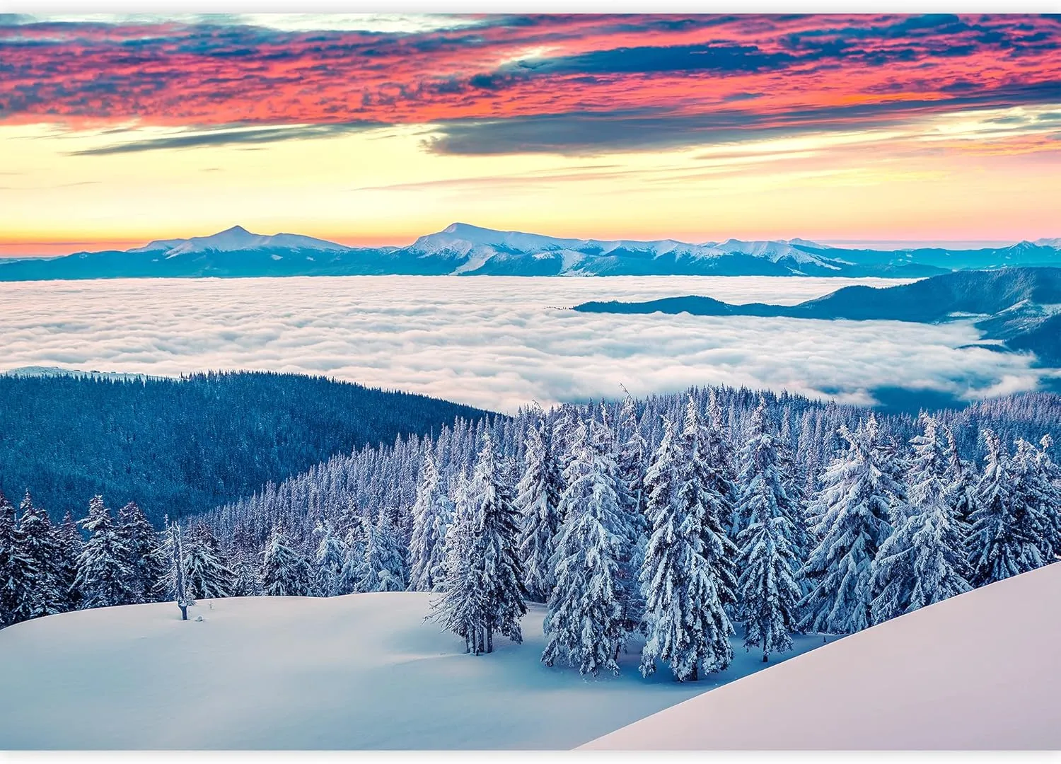 wall26 Removable Wall Sticker/Wall Mural Pastel Sunset Sky Arctic Snow Mountain Nature Wilderness Photography Realism Rustic Landscape Decorative Global for Living Room, Bedroom, Office - 100"x144"