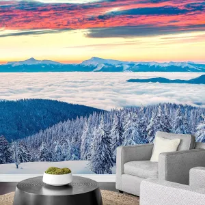 wall26 Removable Wall Sticker/Wall Mural Pastel Sunset Sky Arctic Snow Mountain Nature Wilderness Photography Realism Rustic Landscape Decorative Global for Living Room, Bedroom, Office - 100"x144"