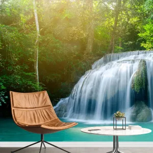 wall26 Removable Wall Sticker/Wall Mural Scenic Spring Summer Forest Waterfall Nature Wilderness Photography Realism Rustic Landscape Decorative Global Zen for Living Room, Bedroom, Office - 100"x144"