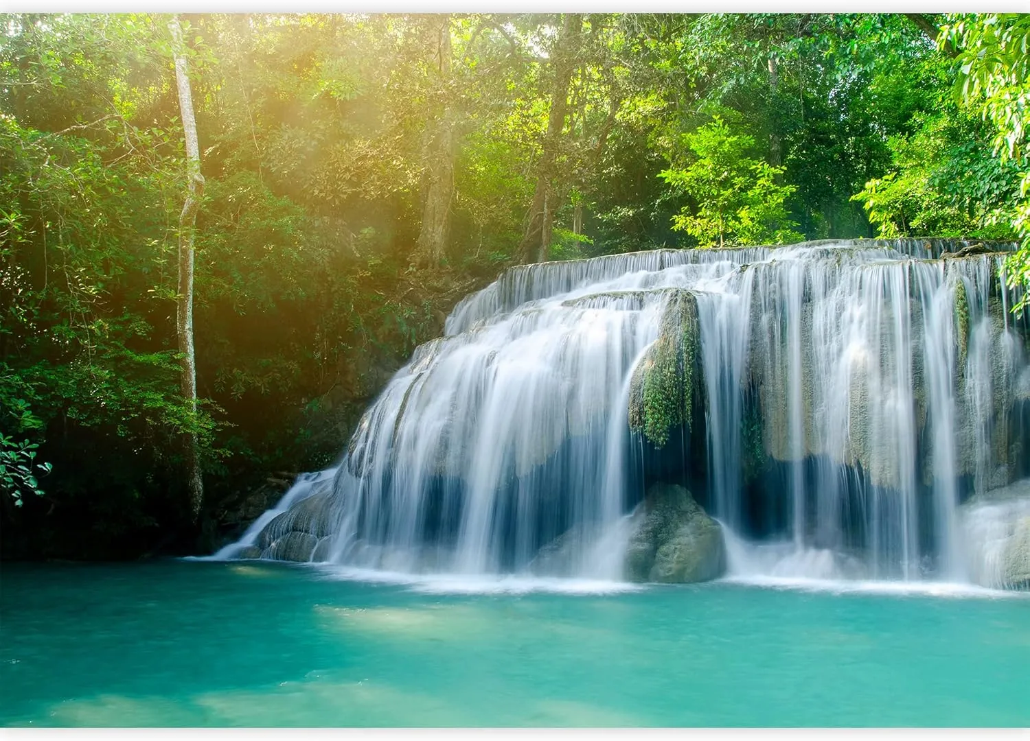 wall26 Removable Wall Sticker/Wall Mural Scenic Spring Summer Forest Waterfall Nature Wilderness Photography Realism Rustic Landscape Decorative Global Zen for Living Room, Bedroom, Office - 100"x144"