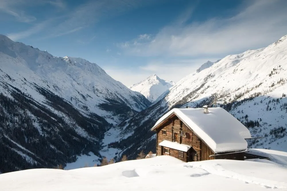 Wallmonkeys WM289560 Winterscene of Alpine Valley with Snow Coverd Cabin Peel and Stick Wall Decals, 72" W x 48" H-Colossal
