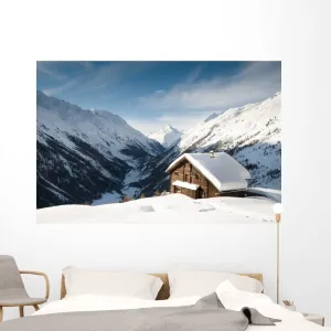 Wallmonkeys WM289560 Winterscene of Alpine Valley with Snow Coverd Cabin Peel and Stick Wall Decals, 72" W x 48" H-Colossal