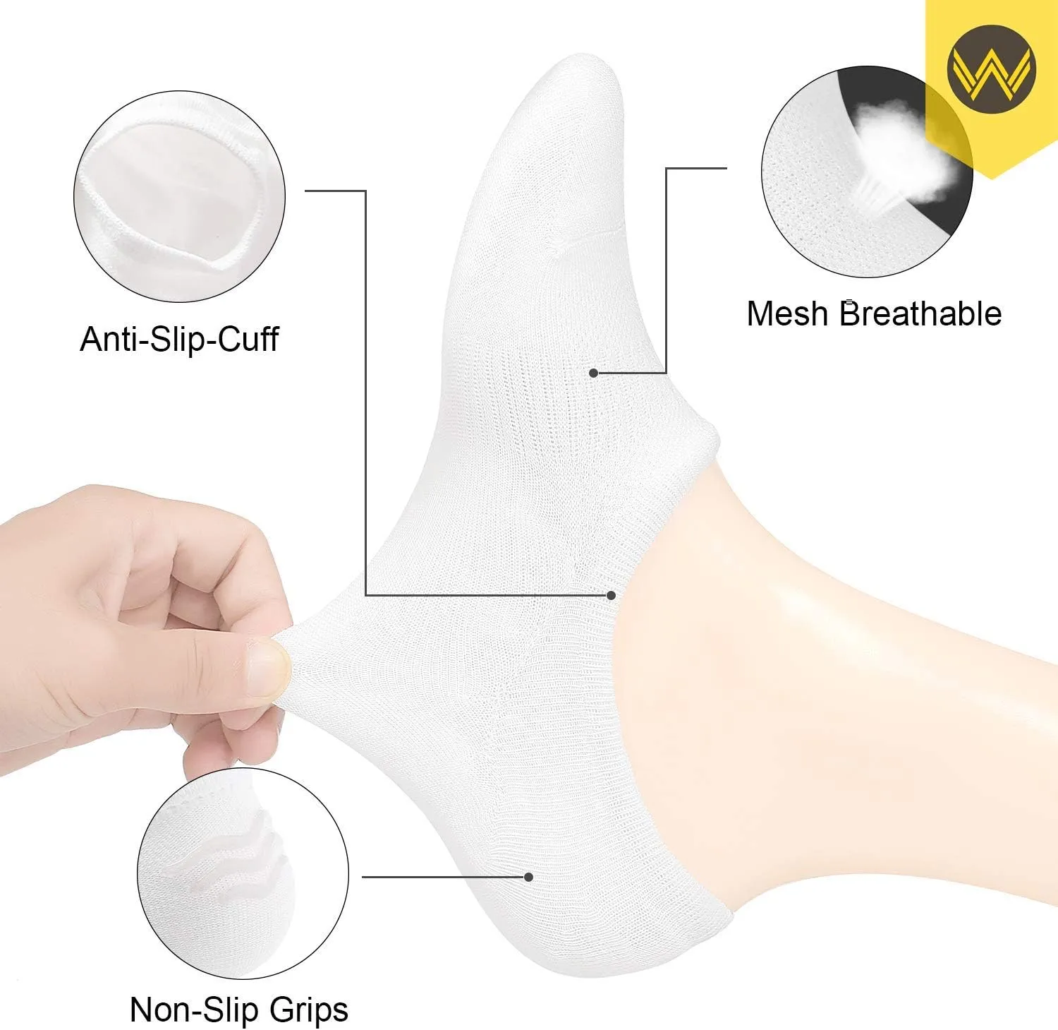 WANDER No Show Socks 10 Pairs Cotton Non Slip Low Cut Invisible Loafer Socks Men&Women Boat Liner 6-8/9-11