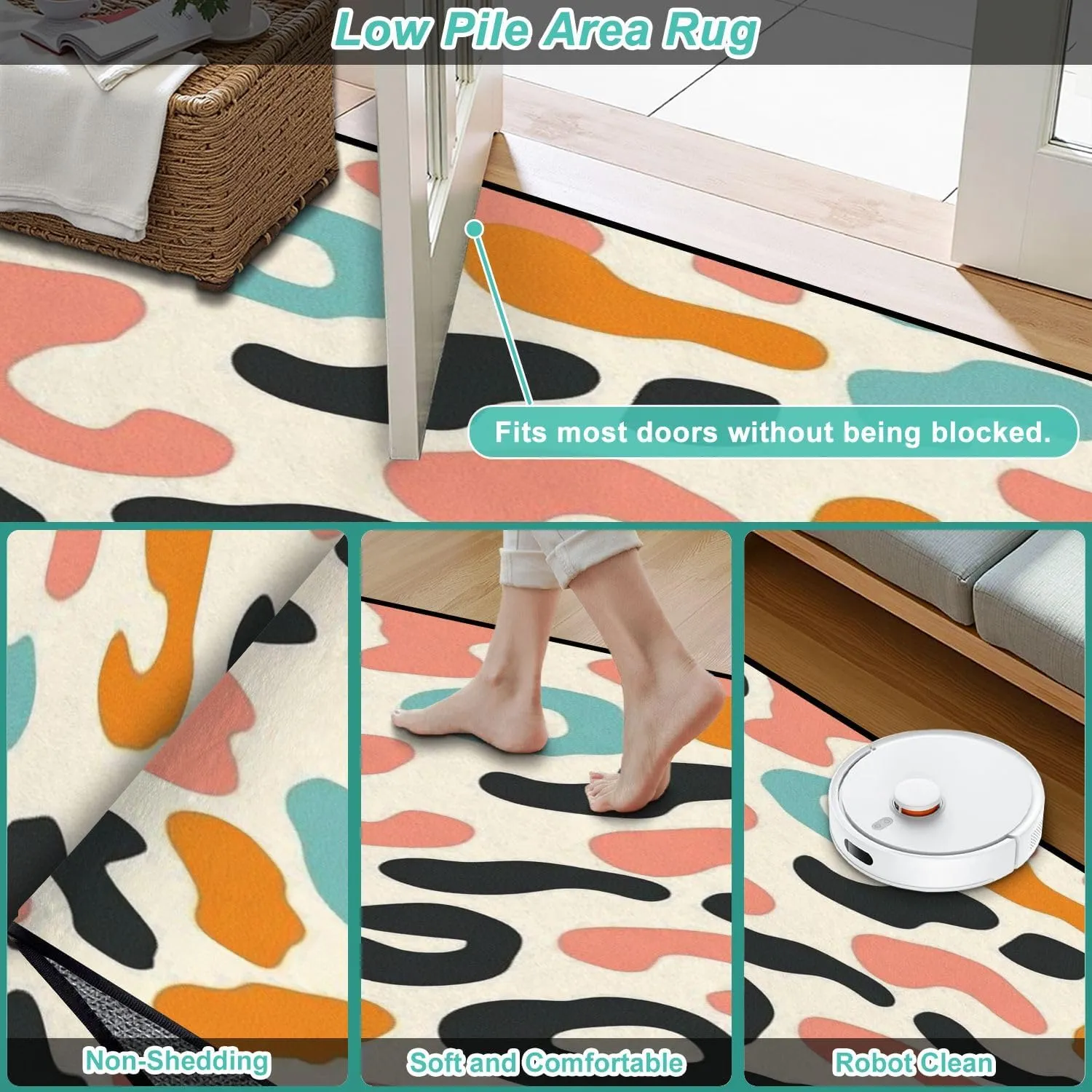 Washable Area Rug Simple Pastel Leopard Skin Print Seamless Cheetah Skin Flat Style 4x5.3 Low Pile Throw Rug Non-Slip Non-Shedding Rug Indoor Carpet for Living Room Bedroom Kids Room Home Decor