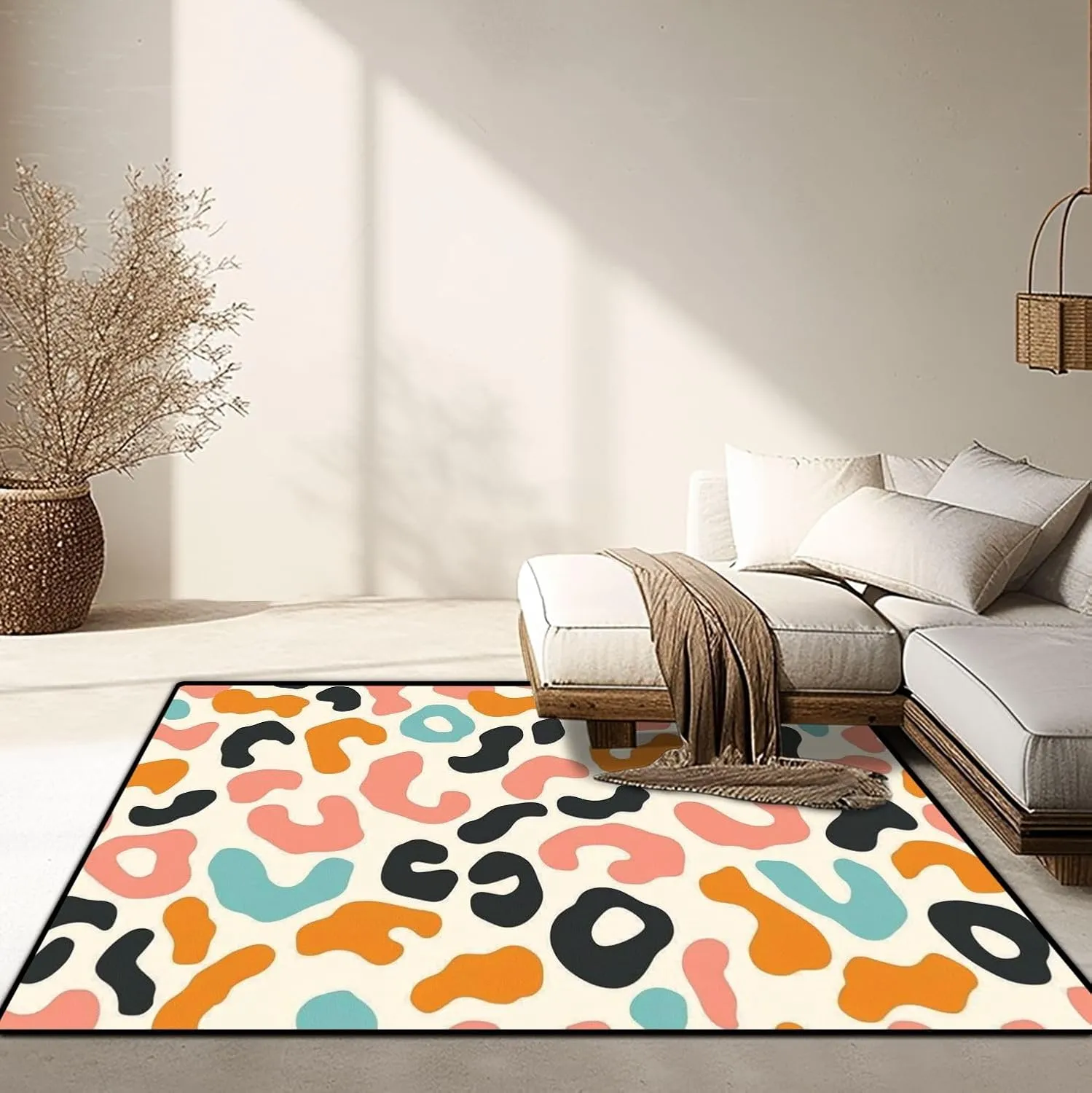 Washable Area Rug Simple Pastel Leopard Skin Print Seamless Cheetah Skin Flat Style 4x5.3 Low Pile Throw Rug Non-Slip Non-Shedding Rug Indoor Carpet for Living Room Bedroom Kids Room Home Decor
