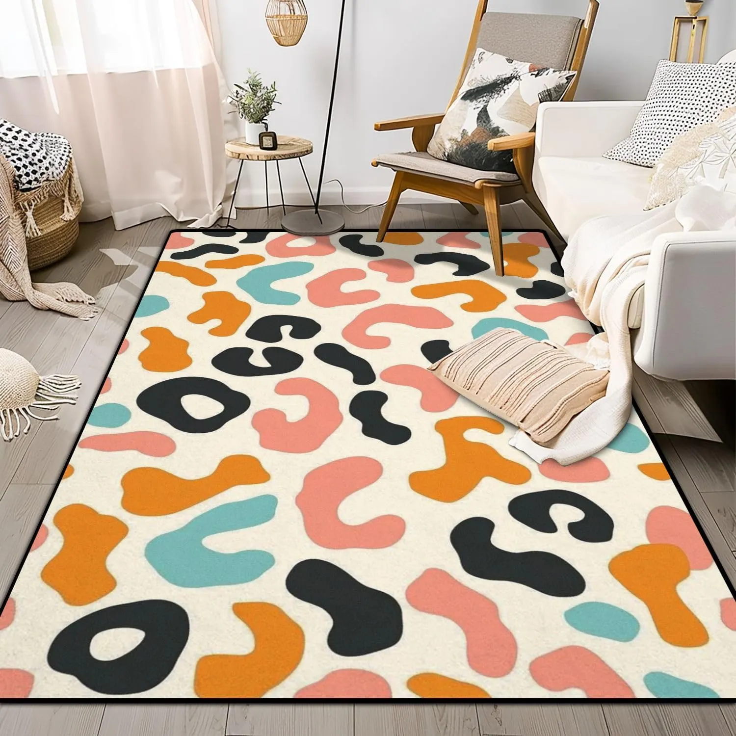Washable Area Rug Simple Pastel Leopard Skin Print Seamless Cheetah Skin Flat Style 4x5.3 Low Pile Throw Rug Non-Slip Non-Shedding Rug Indoor Carpet for Living Room Bedroom Kids Room Home Decor