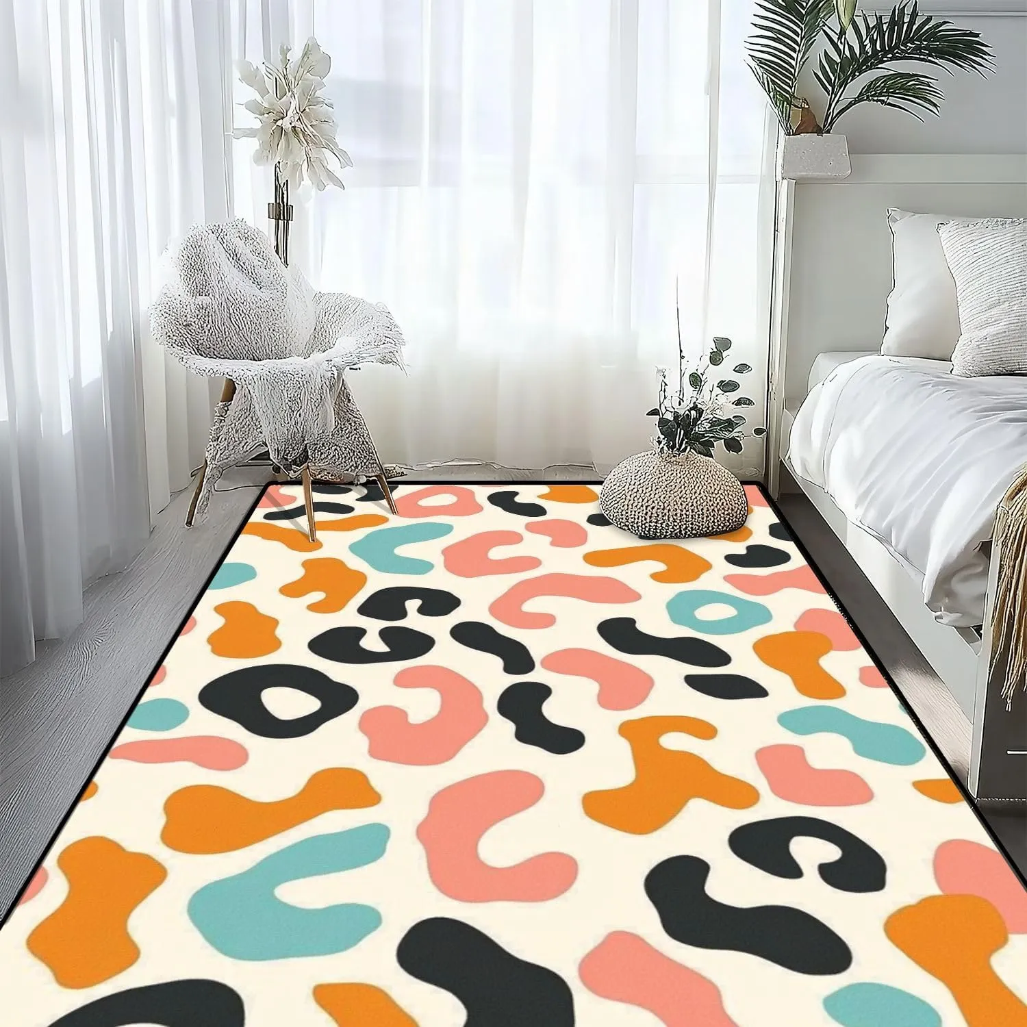 Washable Area Rug Simple Pastel Leopard Skin Print Seamless Cheetah Skin Flat Style 4x5.3 Low Pile Throw Rug Non-Slip Non-Shedding Rug Indoor Carpet for Living Room Bedroom Kids Room Home Decor