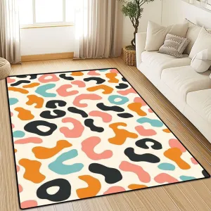 Washable Area Rug Simple Pastel Leopard Skin Print Seamless Cheetah Skin Flat Style 4x5.3 Low Pile Throw Rug Non-Slip Non-Shedding Rug Indoor Carpet for Living Room Bedroom Kids Room Home Decor