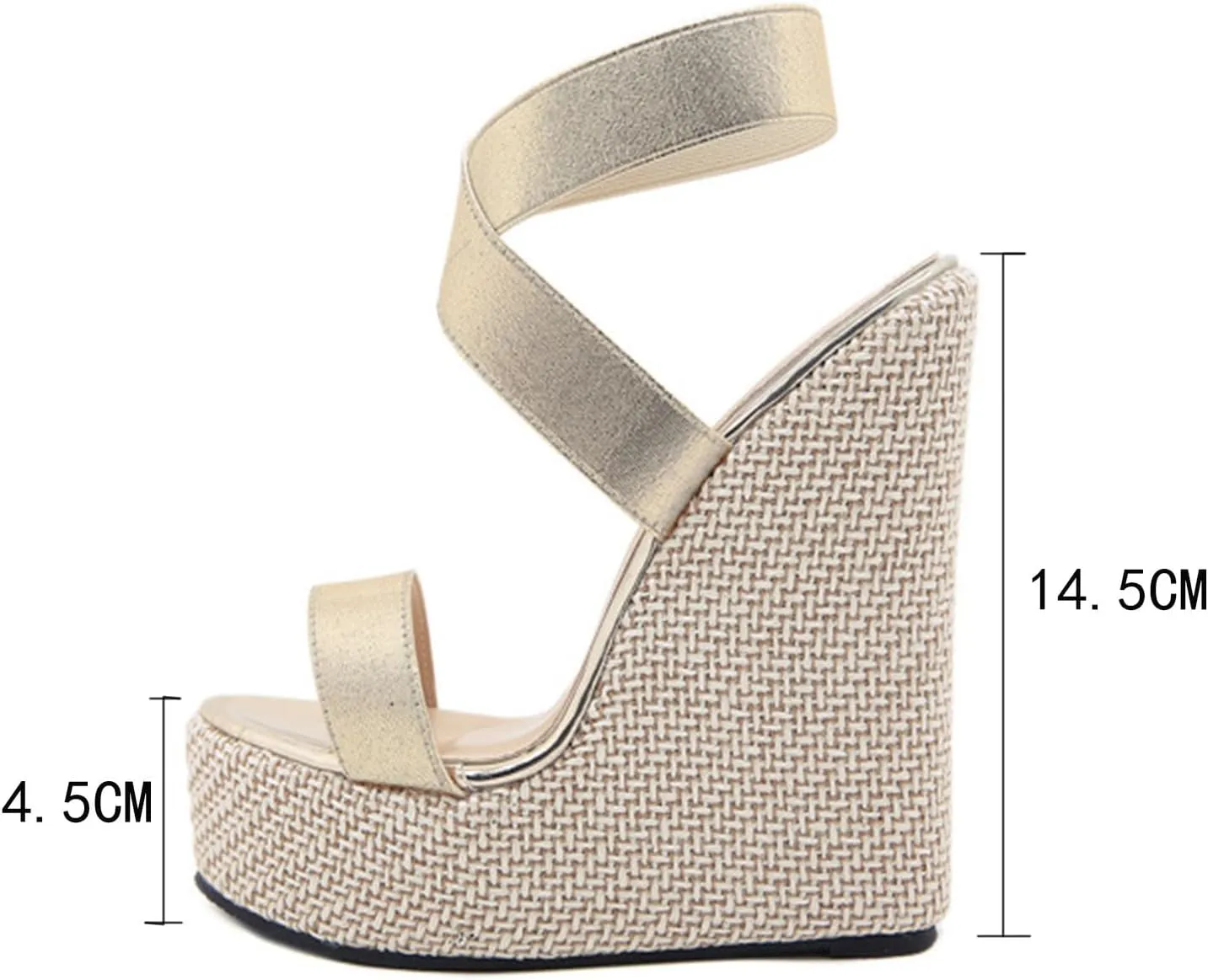 Wedges Platform Sandals for Women, Open Toe Straw Crochet Heels Sandals Ankle Strap Espadrille Adjustable High Shoes 14.5CM