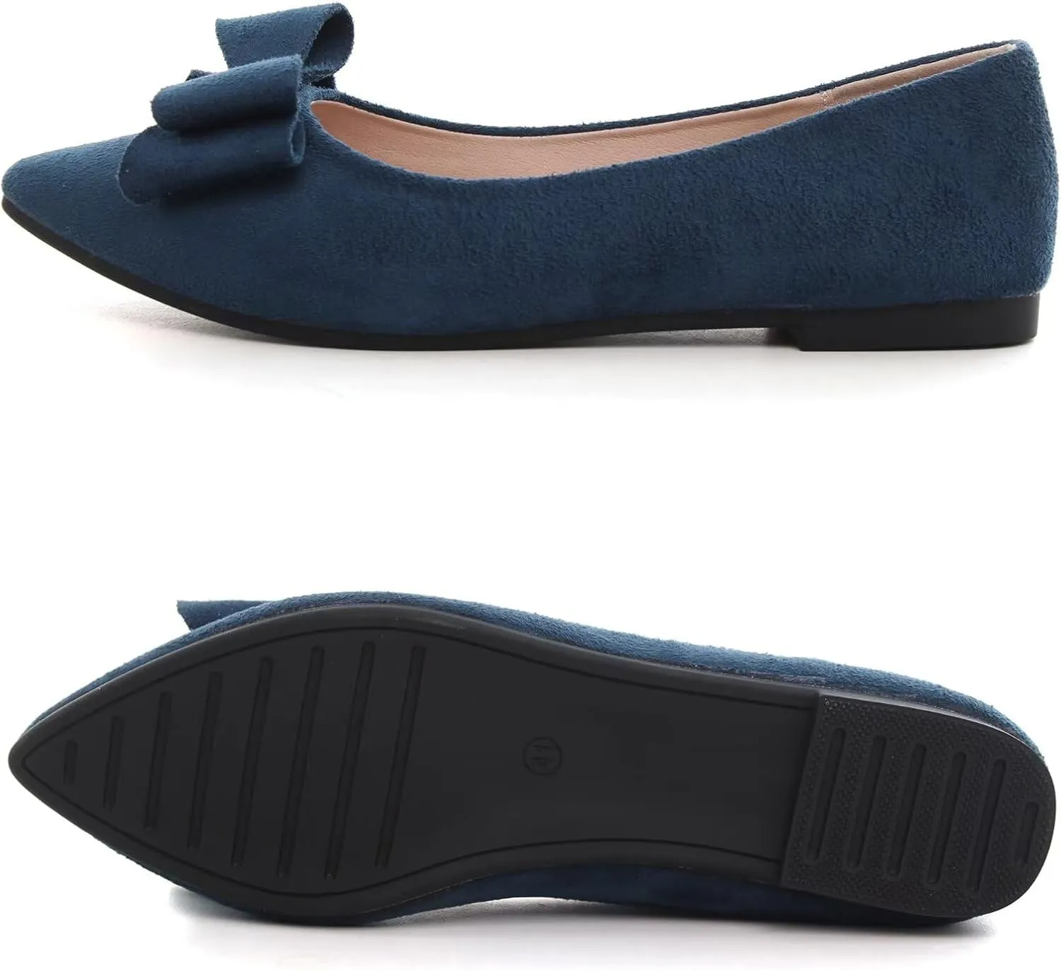 WENJIAZHIZHI Womens Pointy Toe Ballet Flats with Bowknot Comfortable Wedding Dress Loafers Walking Shoes Easy Slip-ons