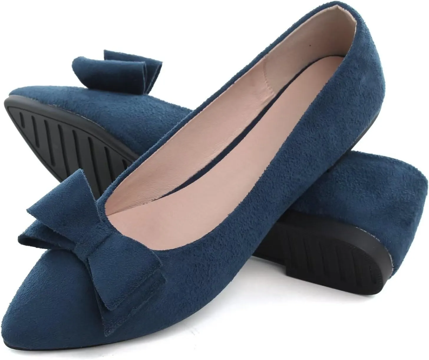 WENJIAZHIZHI Womens Pointy Toe Ballet Flats with Bowknot Comfortable Wedding Dress Loafers Walking Shoes Easy Slip-ons
