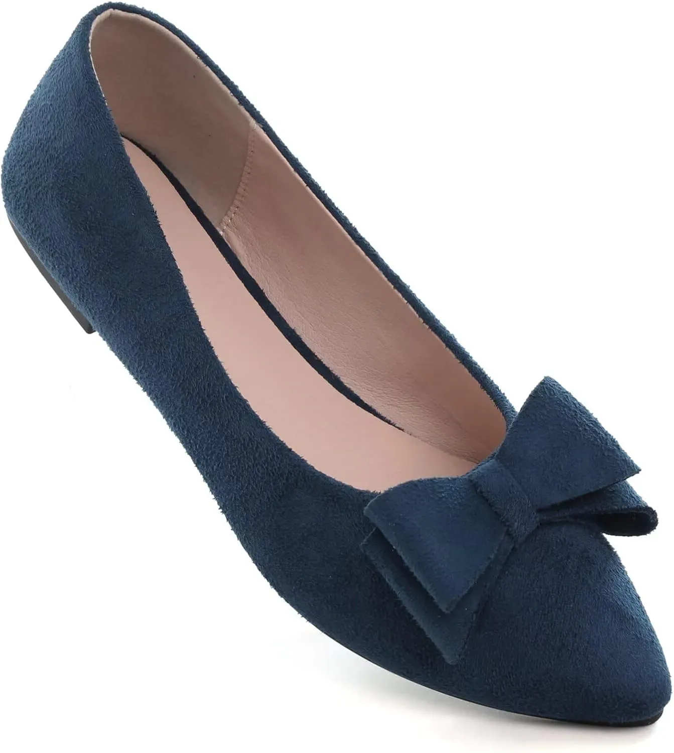 WENJIAZHIZHI Womens Pointy Toe Ballet Flats with Bowknot Comfortable Wedding Dress Loafers Walking Shoes Easy Slip-ons