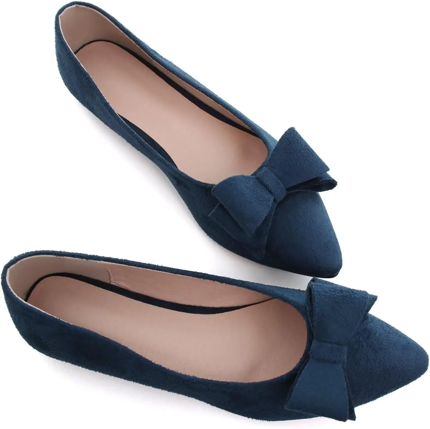 WENJIAZHIZHI Womens Pointy Toe Ballet Flats with Bowknot Comfortable Wedding Dress Loafers Walking Shoes Easy Slip-ons
